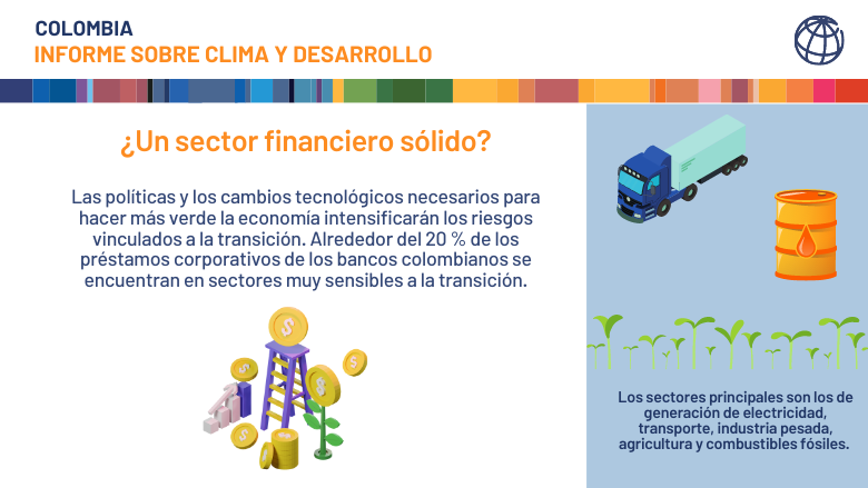 Alrededor del 20 % de los préstamos corporativos de los bancos colombianos se encuentran en sectores muy sensibles a la trans